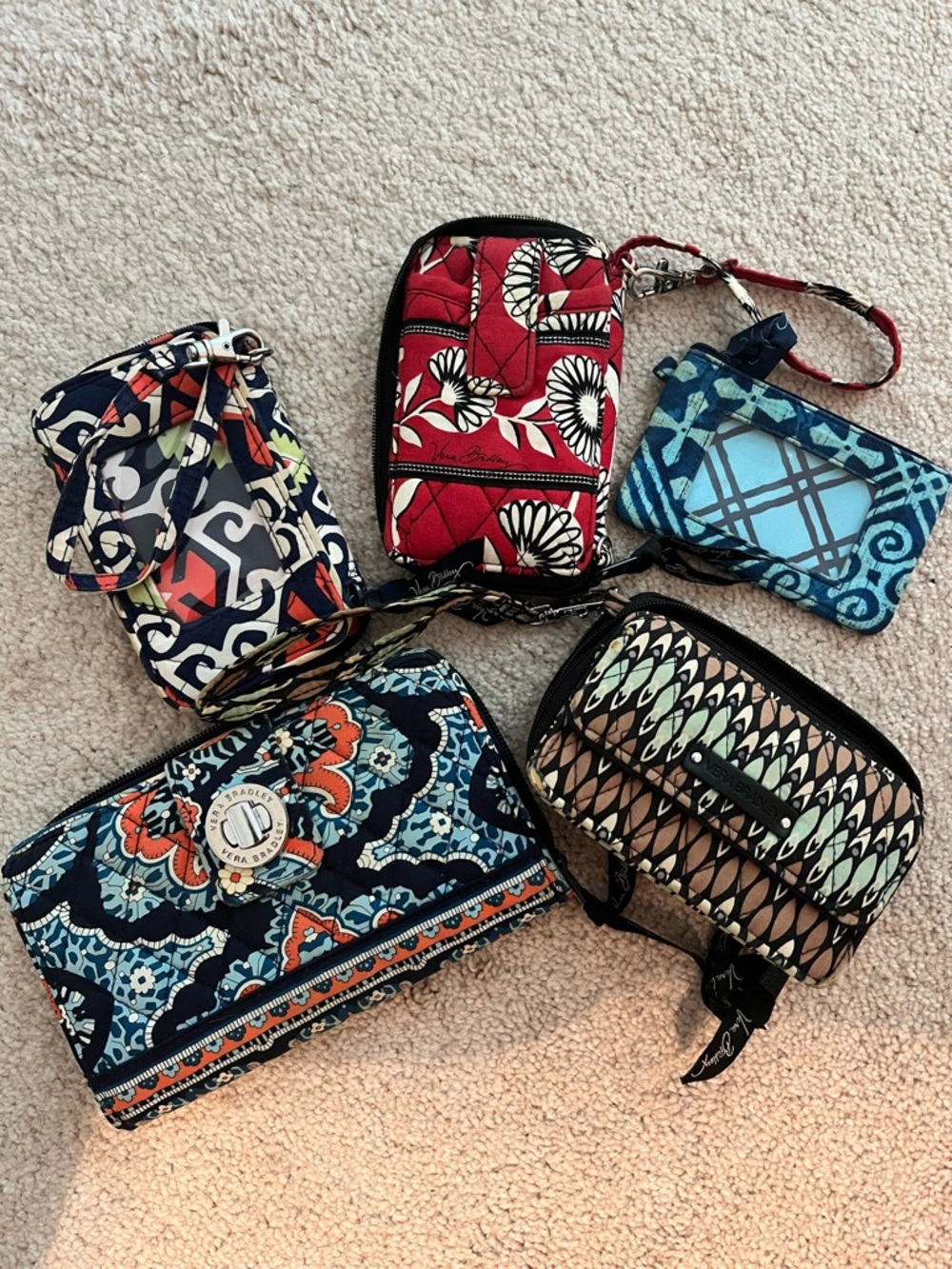 Assorted Quilted Patterned Wristlet Pouches - Navy, Red, Teal, Black